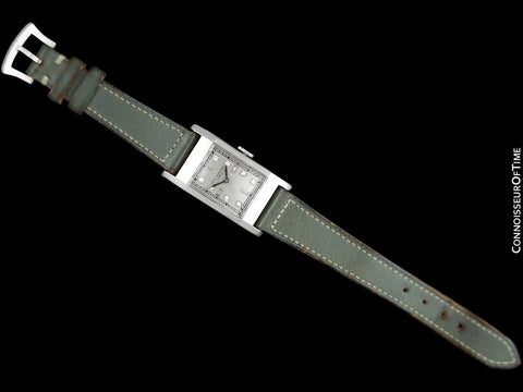 1930's Patek Philippe Vintage Mens Midsize Rectangular Art Deco Watch - Platinum & Diamonds