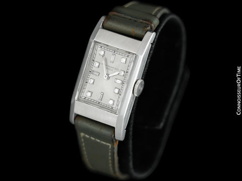 1930's Patek Philippe Vintage Mens Midsize Rectangular Art Deco Watch - Platinum & Diamonds