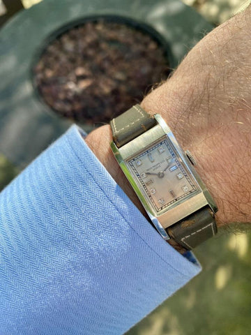 1930's Patek Philippe Vintage Mens Midsize Rectangular Art Deco Watch - Platinum & Diamonds