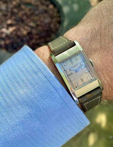 1930's Patek Philippe Vintage Mens Midsize Rectangular Art Deco Watch - Platinum & Diamonds