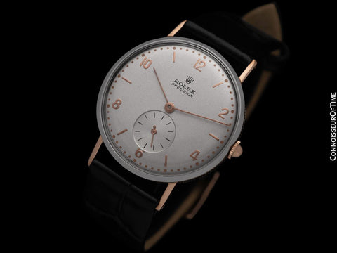 1940's Rolex Precision Vintage Mens Ref. 3923 Coin Edge Watch - 18K Rose Gold & Stainless Steel
