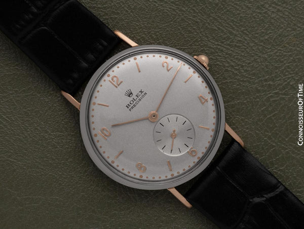 1940's Rolex Precision Vintage Mens Ref. 3923 Coin Edge Watch - 18K Rose Gold & Stainless Steel