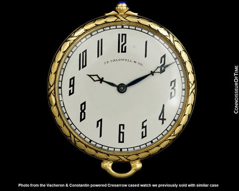 1920 Cresarrow (by Piguet with case same as V & C) Mens Rare & Unusual Art Deco 42mm Pocket Watch - 18K Gold & Enamel