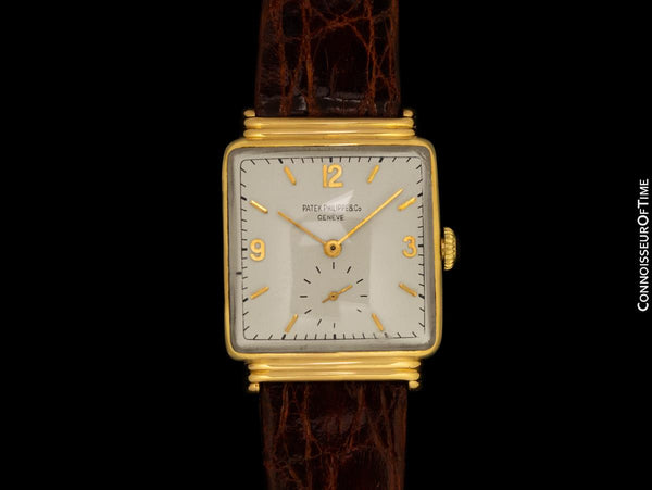 1940 Patek Philippe Vintage Mens Cushion Watch with Stepped Lugs - 18K Gold