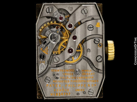 1942 Patek Philippe "Tegolino" Vintage Mens Rectangular 18K Gold Watch - Papers