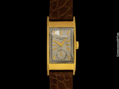 1942 Patek Philippe "Tegolino" Vintage Mens Rectangular 18K Gold Watch - Papers