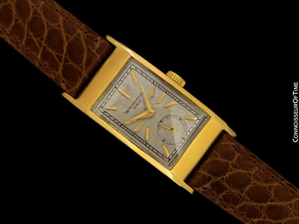 1942 Patek Philippe "Tegolino" Vintage Mens Rectangular 18K Gold Watch - Papers