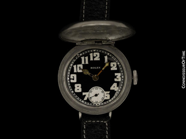 1910's Rolex Rare Vintage Mens World War I Era Military Officers Full-Hunter Trench Watch - Nickel