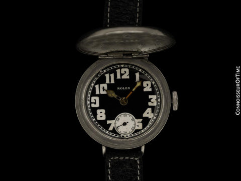 1910's Rolex Rare Vintage Mens World War I Era Military Officers Full-Hunter Trench Watch - Nickel