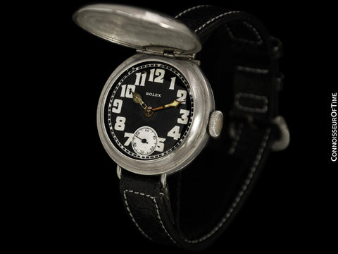 1910's Rolex Rare Vintage Mens World War I Era Military Officers Full-Hunter Trench Watch - Nickel