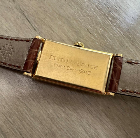 1942 Patek Philippe "Tegolino" Vintage Mens Rectangular 18K Gold Watch - Papers