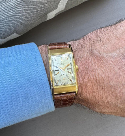 1942 Patek Philippe "Tegolino" Vintage Mens Rectangular 18K Gold Watch - Papers
