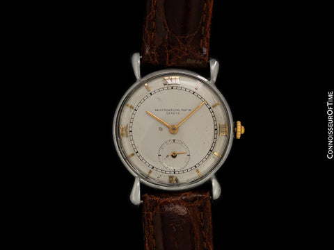 1942 Vacheron & Constantin Vintage Mens Tear Drop Watch - Stainless Steel & 18K Rose Gold