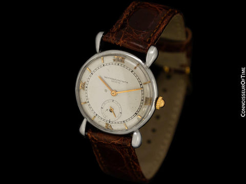 1942 Vacheron & Constantin Vintage Mens Tear Drop Watch - Stainless Steel & 18K Rose Gold