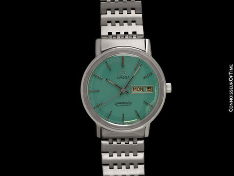 1975 Omega Seamaster Mens Automatic, Quick-Set Day Date Tiffany Blue Dial Watch - Stainless Steel