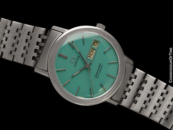 1975 Omega Seamaster Mens Automatic, Quick-Set Day Date Tiffany Blue Dial Watch - Stainless Steel