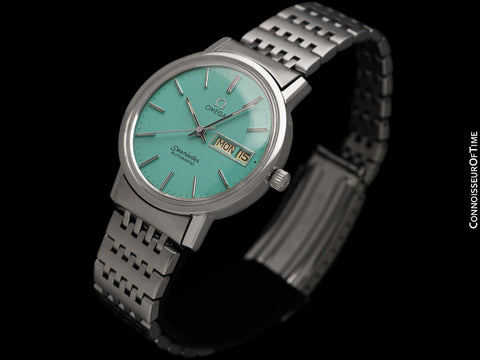 1975 Omega Seamaster Mens Automatic, Quick-Set Day Date Tiffany Blue Dial Watch - Stainless Steel