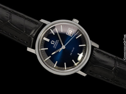 1970's Omega De Ville Vintage Mens Full Size Automatic Watch with Royal Blue Vignette Dial - Stainless Steel