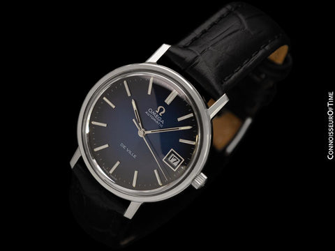 1970's Omega De Ville Vintage Mens Full Size Automatic Watch with Royal Blue Vignette Dial - Stainless Steel