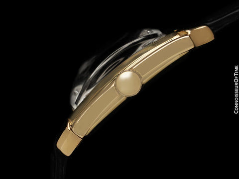 1950’s Ulysse Nardin 14K Gold Mens Midsize Watch with Sculpted Case – Box & Tag