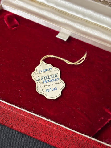 1950’s Ulysse Nardin 14K Gold Mens Midsize Watch with Sculpted Case – Box & Tag