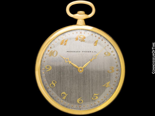1918 Audemars Piguet Antique Art Deco Ultra Thin Mens Pocket Watch - 18K Gold