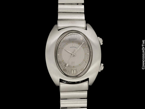 1970's Jaeger-LeCoultre Vintage Mens "Egg" Memovox Alarm Reveil - Stainless Steel