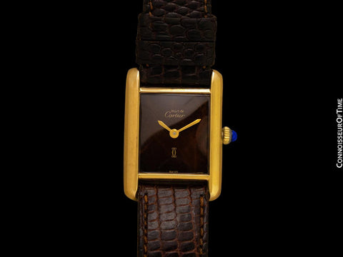 Cartier Vintage Ladies Tank Mechanical Watch With Chocolate Dial - Gold Vermeil, 18K Gold over Sterling Silver
