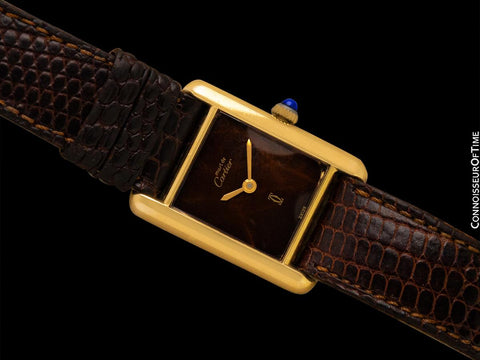 Cartier Vintage Ladies Tank Mechanical Watch With Chocolate Dial - Gold Vermeil, 18K Gold over Sterling Silver