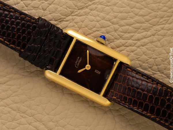 Cartier Vintage Ladies Tank Mechanical Watch With Chocolate Dial - Gold Vermeil, 18K Gold over Sterling Silver