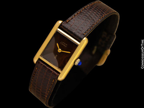 Cartier Vintage Ladies Tank Mechanical Watch With Chocolate Dial - Gold Vermeil, 18K Gold over Sterling Silver