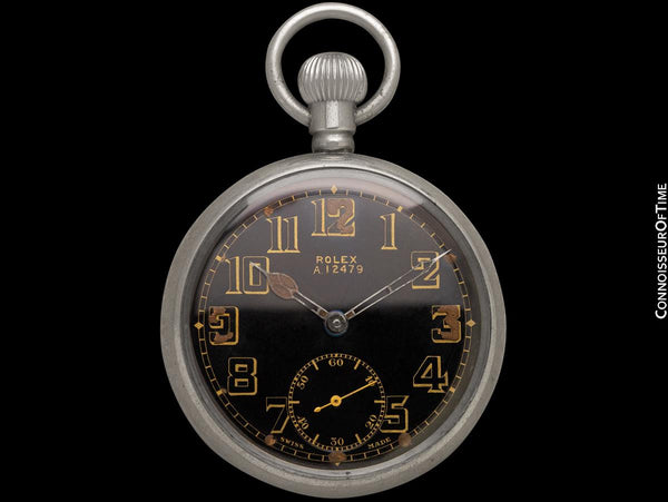 1940's Rolex WWII British Military Vintage Antique Mens 50mm Pocket Watch - Nickel