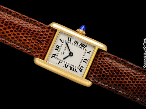 Cartier Vintage Ladies Tank Mechanical Watch - Gold Vermeil, 18K Gold over Sterling Silver