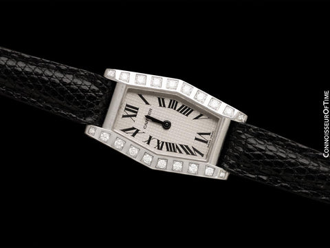 Cartier Lanier Ladies Hexagon Watch - 18K White Gold & Cartier Factory Set Diamonds