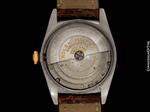 1948 Rolex Vintage Mens Oyster Perpetual Bubbleback Watch, Ref. 5010 - Stainless Steel & 18K Rose Gold