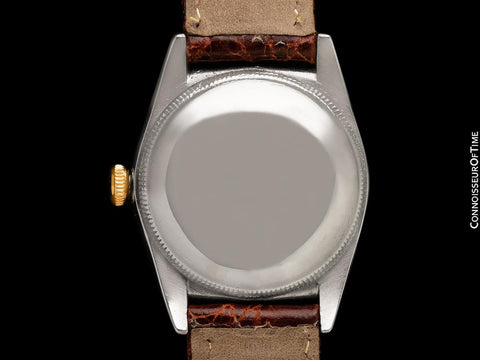 1948 Rolex Vintage Mens Oyster Perpetual Bubbleback Watch, Ref. 5010 - Stainless Steel & 18K Rose Gold