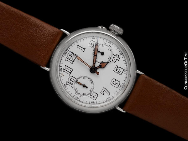 1918 Longines for Tiffany & Co. Caliber 13.33 Mens Single Button World War I Military Chronograph Watch - Sterling Silver