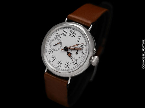 1918 Longines for Tiffany & Co. Caliber 13.33 Mens Single Button World War I Military Chronograph Watch - Sterling Silver