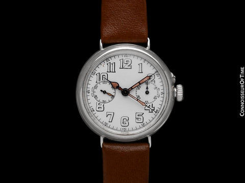 1918 Longines for Tiffany & Co. Caliber 13.33 Mens Single Button World War I Military Chronograph Watch - Sterling Silver