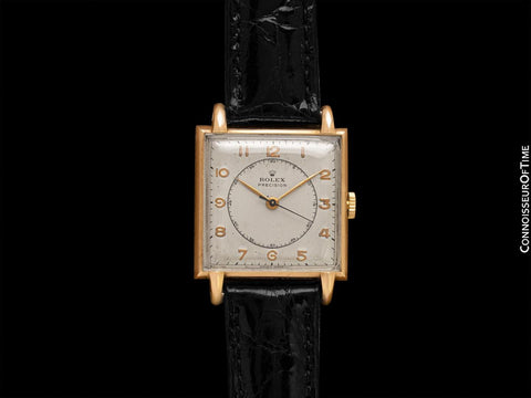 1947 Rolex Precision Vintage Mens Claw Lugs Square Dress Watch - 14K Rose Gold & Stainless Steel