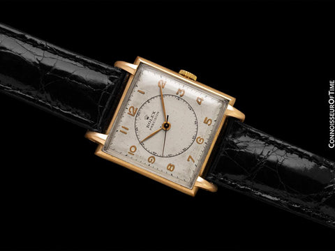 1947 Rolex Precision Vintage Mens Claw Lugs Square Dress Watch - 14K Rose Gold & Stainless Steel