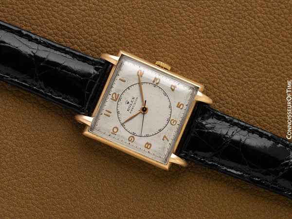 1947 Rolex Precision Vintage Mens Claw Lugs Square Dress Watch - 14K Rose Gold & Stainless Steel