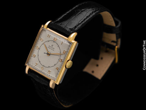 1947 Rolex Precision Vintage Mens Claw Lugs Square Dress Watch - 14K Rose Gold & Stainless Steel