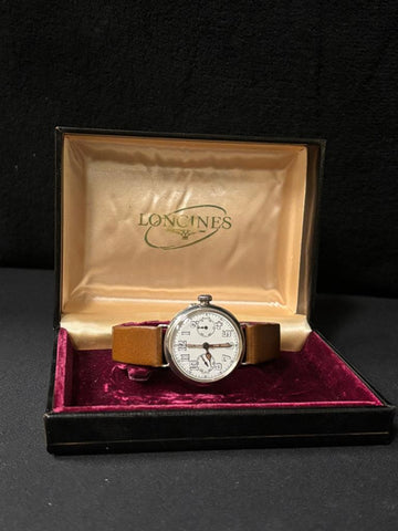 1918 Longines for Tiffany & Co. Caliber 13.33 Mens Single Button World War I Military Chronograph Watch - Sterling Silver