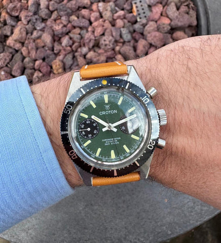 1970's Croton Vintage Mens Retro Chronomaster Sea Diver Aviator Watch - Rare Unworn New Old Stock with Sticker