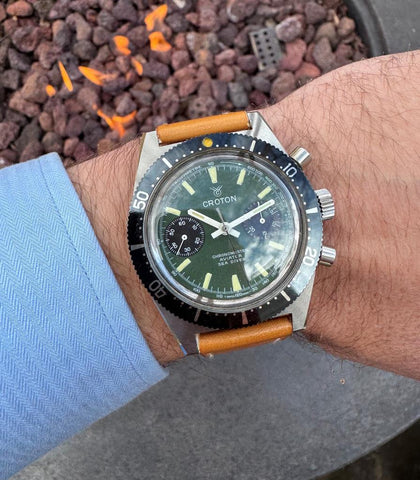 1970's Croton Vintage Mens Retro Chronomaster Sea Diver Aviator Watch - Rare Unworn New Old Stock with Sticker