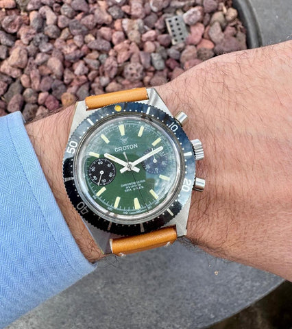 1970's Croton Vintage Mens Retro Chronomaster Sea Diver Aviator Watch - Rare Unworn New Old Stock with Sticker