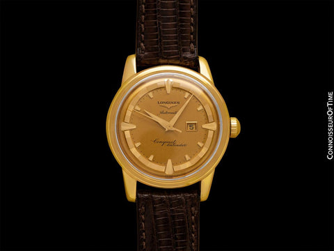 1960 Longines Conquest Deluxe Vintage Mens Full Size Watch - 18K Gold & Enamel