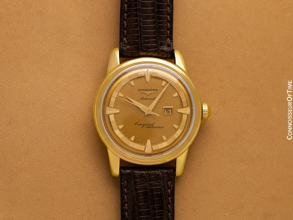 1960 Longines Conquest Deluxe Vintage Mens Full Size Watch - 18K Gold & Enamel