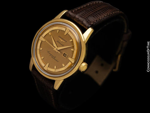 1960 Longines Conquest Deluxe Vintage Mens Full Size Watch - 18K Gold & Enamel